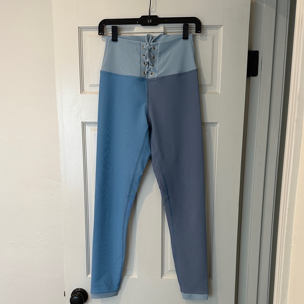 LoveShackFancy Kids Leggings in Light Blue and Gray